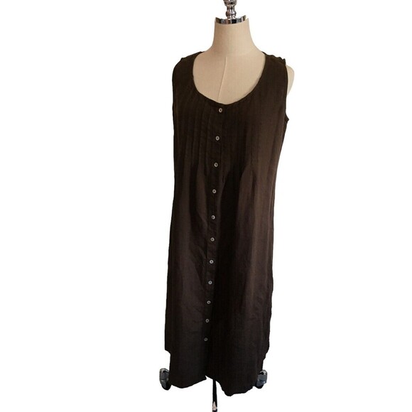 Russ Berens Dress Women's Size XS Brown Sleeveless Linen Button Up - Picture 2 of 7